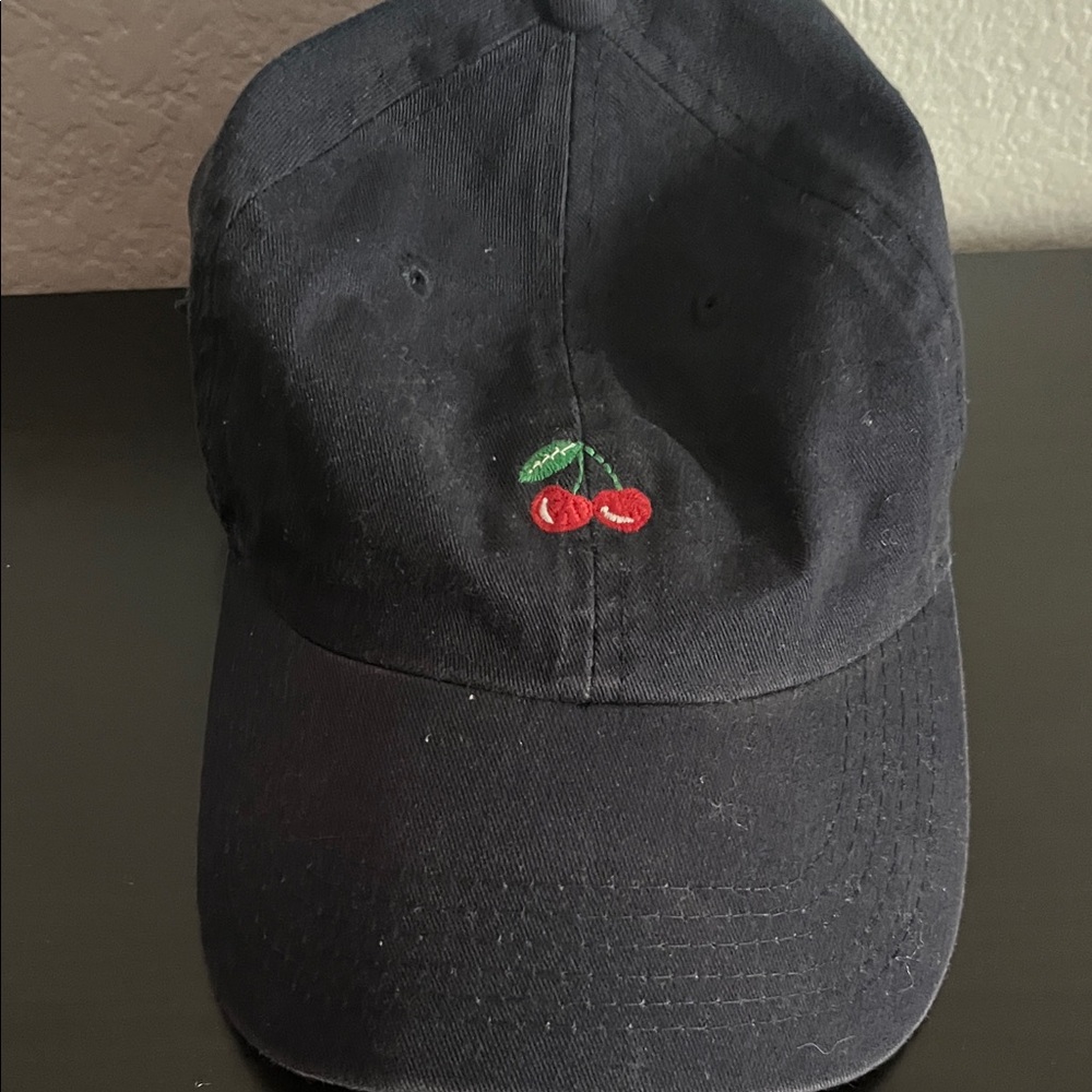 Navy Blue Cap with Cherry Embroidery